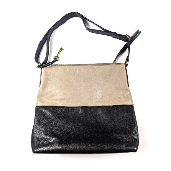 FOSSIL Charlotte Hobo Black Taupe Colorblock Leather Shoulder Bag - Picture 2 of 12